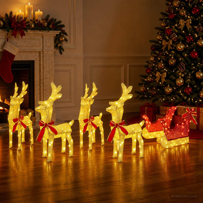 vidaXL Christmas Reindeer with sleigh 5 pcs 240 LEDs Warm White