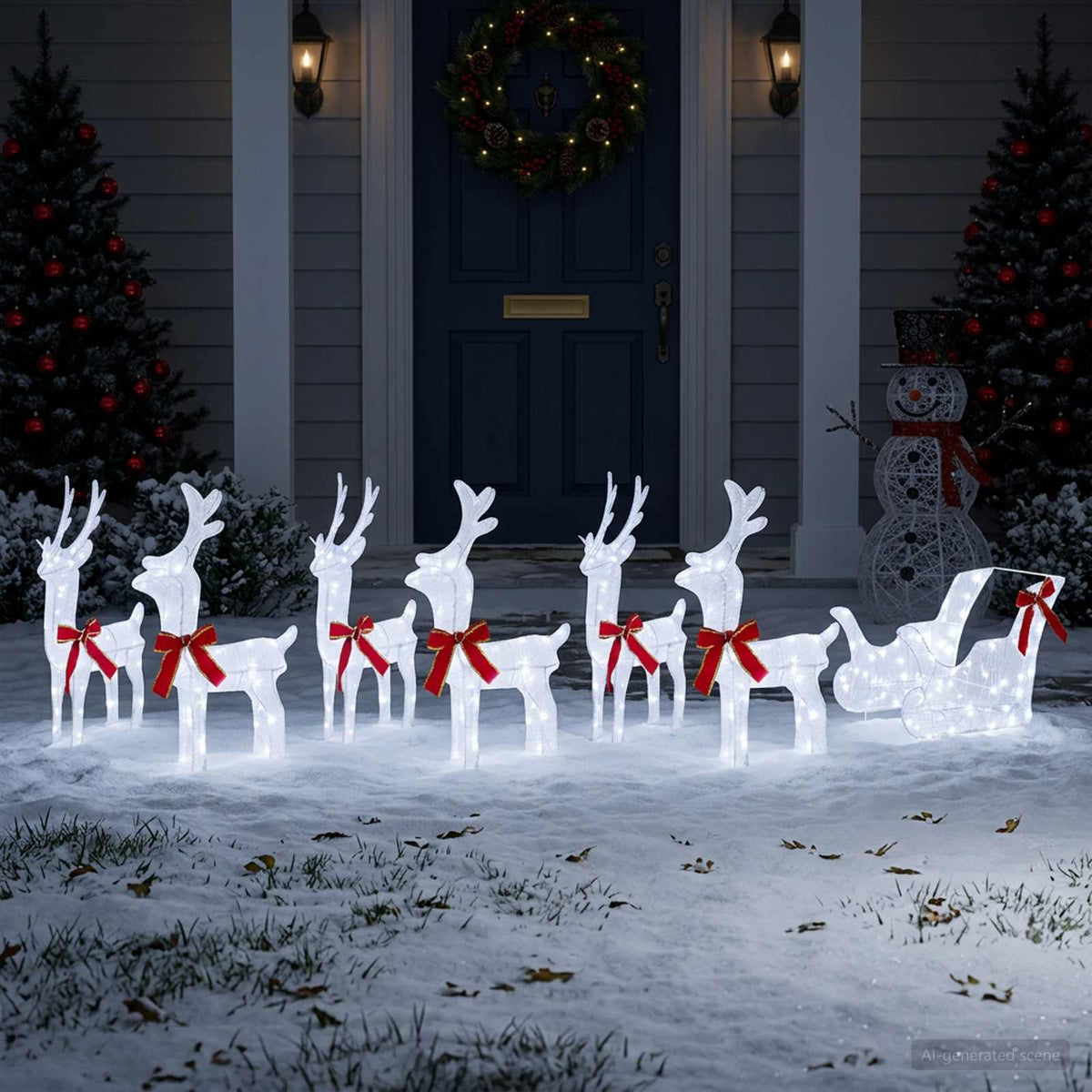 vidaXL Christmas Reindeer with sleigh 7 pcs 320 LEDs Cold White