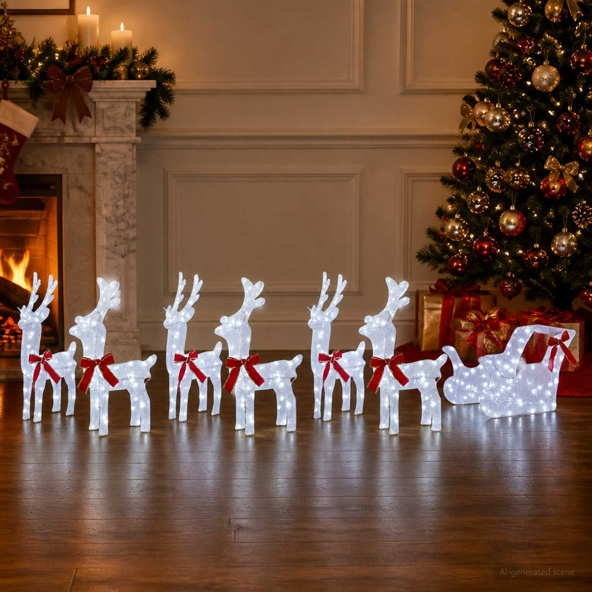 vidaXL Christmas Reindeer with sleigh 7 pcs 320 LEDs Cold White