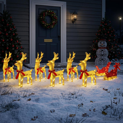 vidaXL Christmas Reindeer with sleigh 7 pcs 320 LEDs Warm White