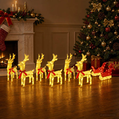 vidaXL Christmas Reindeer with sleigh 7 pcs 320 LEDs Warm White