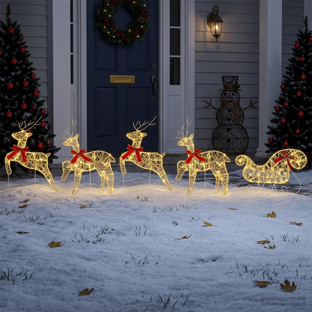 vidaXL Christmas Reindeer with sleigh 5 pcs 100 LEDs Warm White