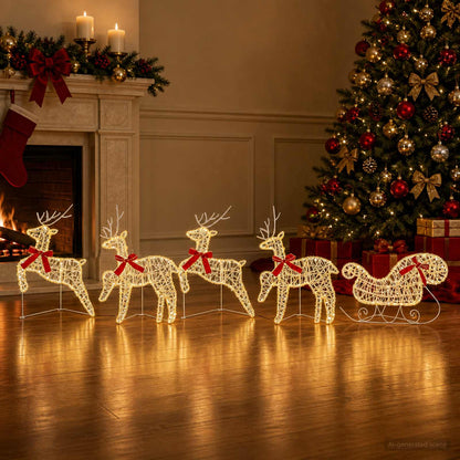 vidaXL Christmas Reindeer with sleigh 5 pcs 100 LEDs Warm White