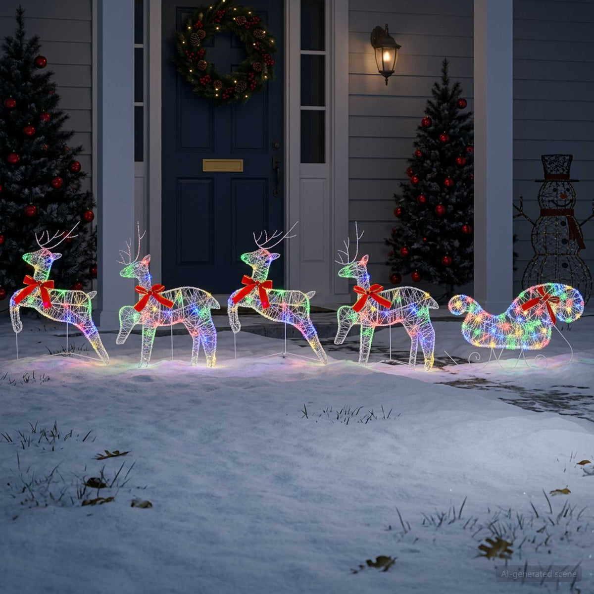 vidaXL Christmas Reindeer with sleigh 5 pcs 100 LEDs Multicolour