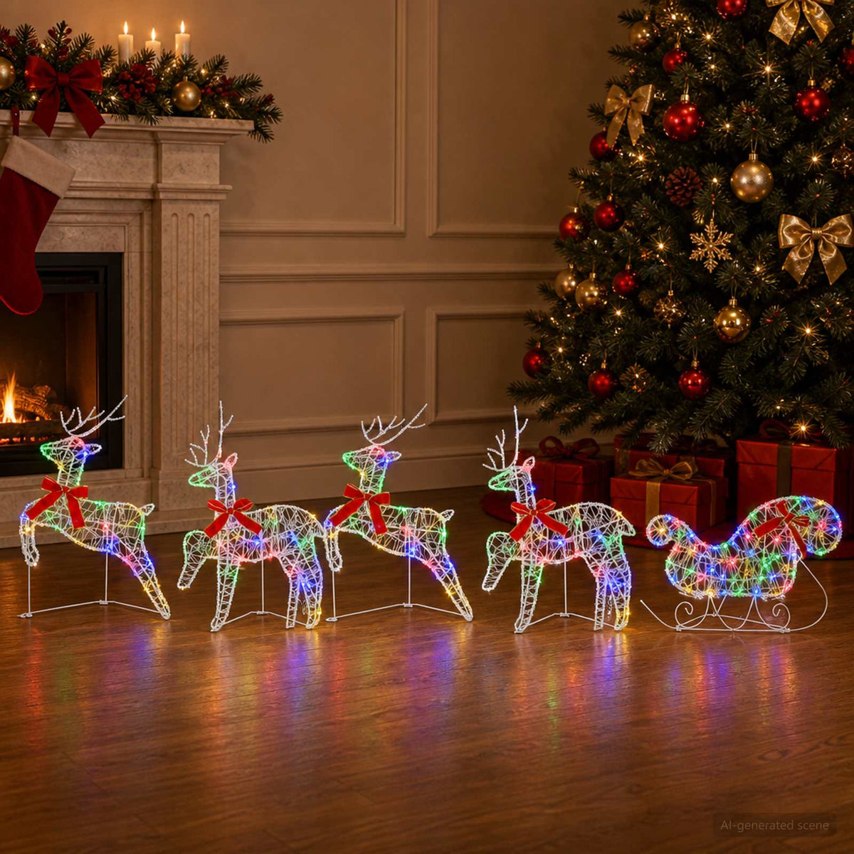 vidaXL Christmas Reindeer with sleigh 5 pcs 100 LEDs Multicolour