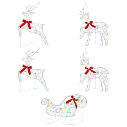 vidaXL Christmas Reindeer with sleigh 5 pcs 100 LEDs Multicolour