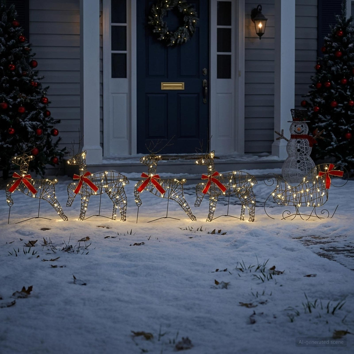 vidaXL Christmas Reindeer with sleigh 5 pcs 100 LEDs Warm White