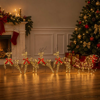 vidaXL Christmas Reindeer with sleigh 5 pcs 100 LEDs Warm White