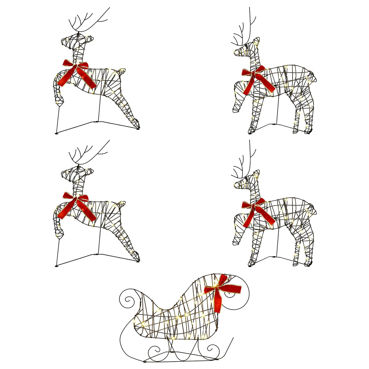 vidaXL Christmas Reindeer with sleigh 5 pcs 100 LEDs Warm White