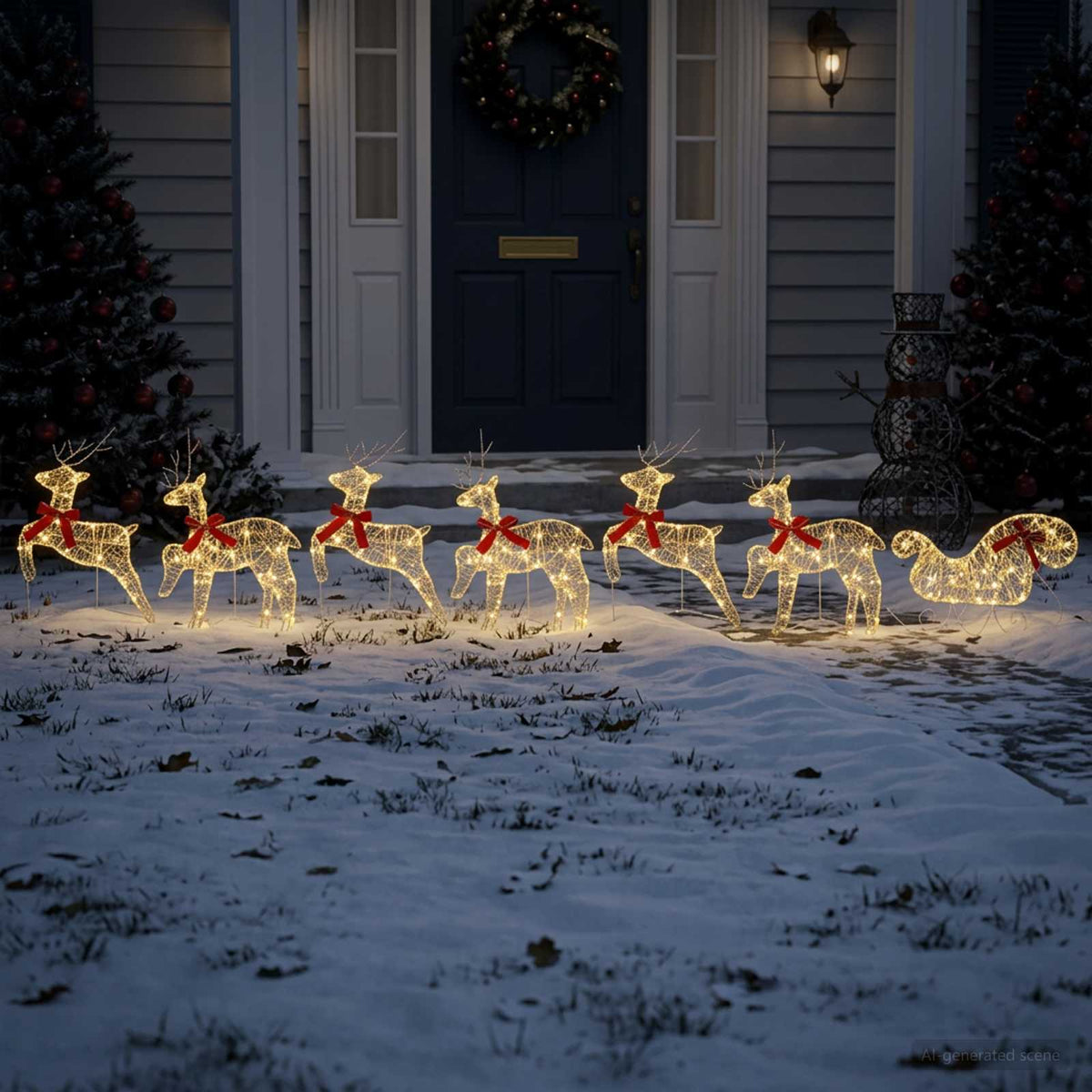 vidaXL Christmas Reindeer with sleigh 7 pcs 140 LEDs Warm White