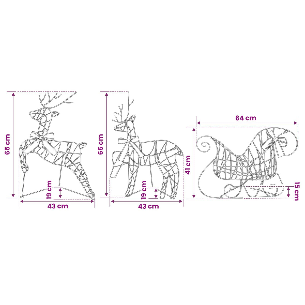 vidaXL Christmas Reindeer with sleigh 7 pcs 140 LEDs Warm White