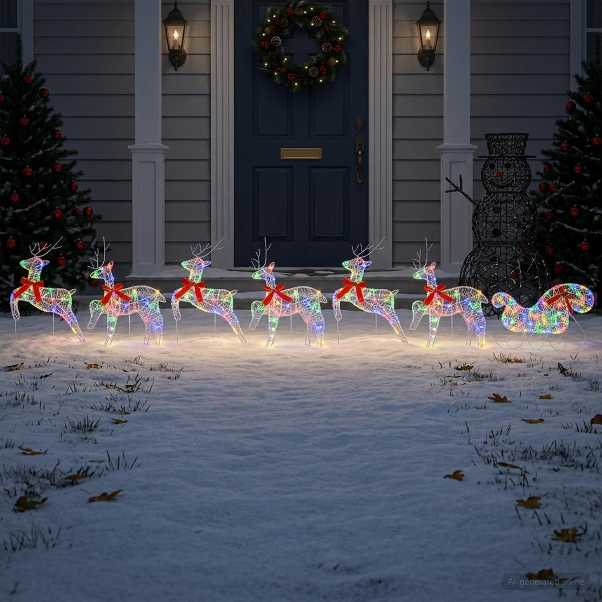 vidaXL Christmas Reindeer with sleigh 7 pcs 140 LEDs Multicolour