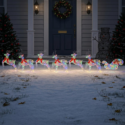 vidaXL Christmas Reindeer with sleigh 7 pcs 140 LEDs Multicolour
