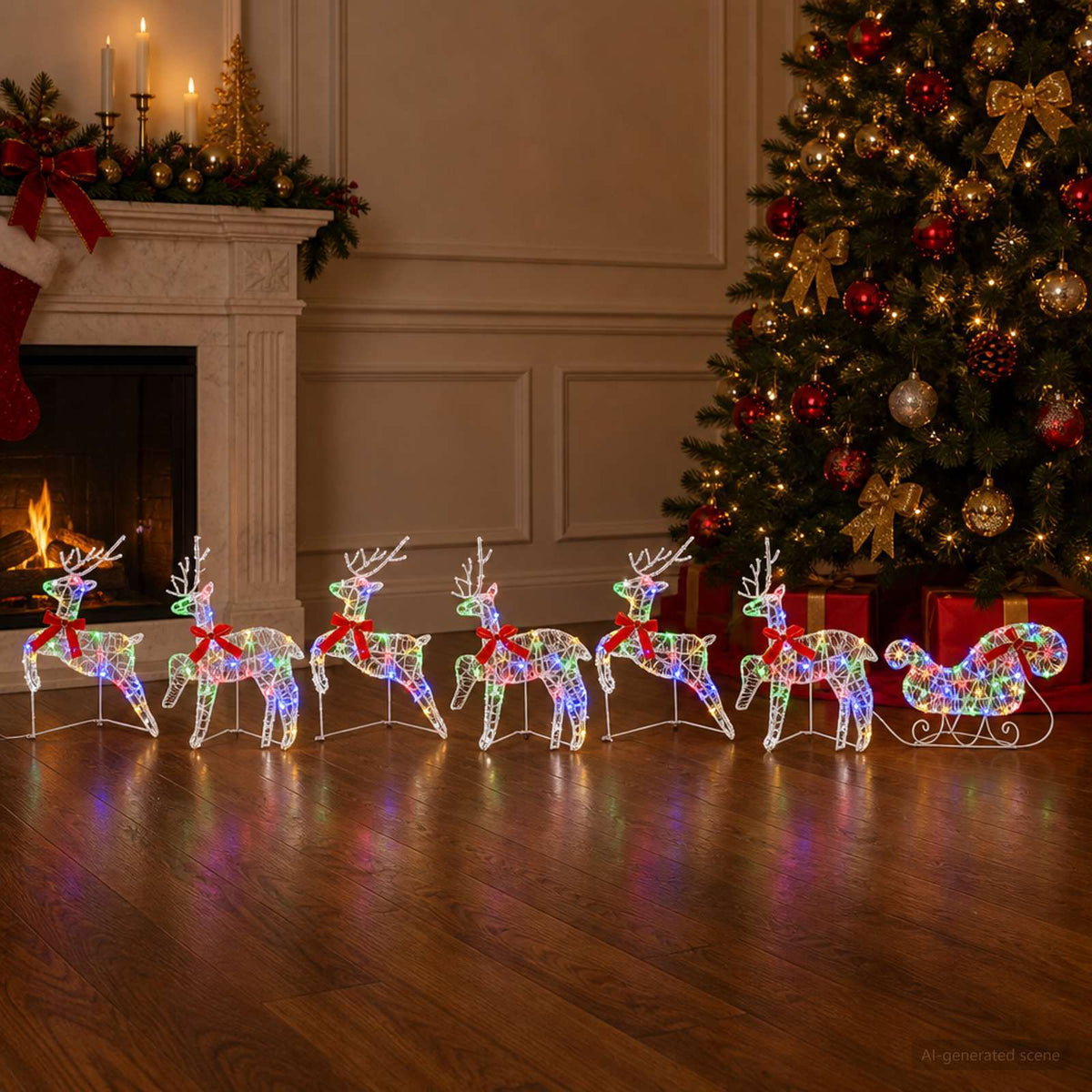 vidaXL Christmas Reindeer with sleigh 7 pcs 140 LEDs Multicolour