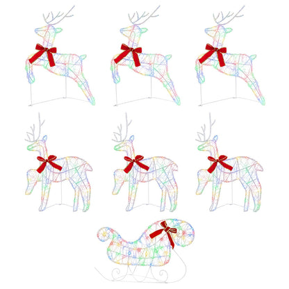 vidaXL Christmas Reindeer with sleigh 7 pcs 140 LEDs Multicolour