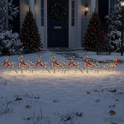 vidaXL Christmas Reindeer with sleigh 7 pcs 140 LEDs Warm White