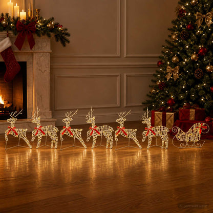 vidaXL Christmas Reindeer with sleigh 7 pcs 140 LEDs Warm White