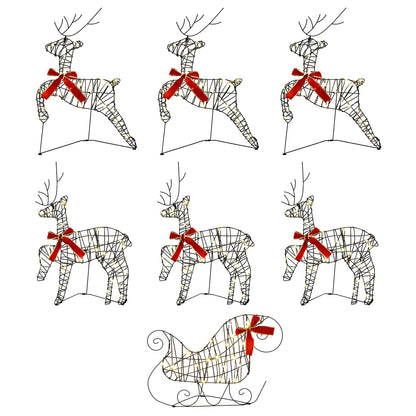 vidaXL Christmas Reindeer with sleigh 7 pcs 140 LEDs Warm White