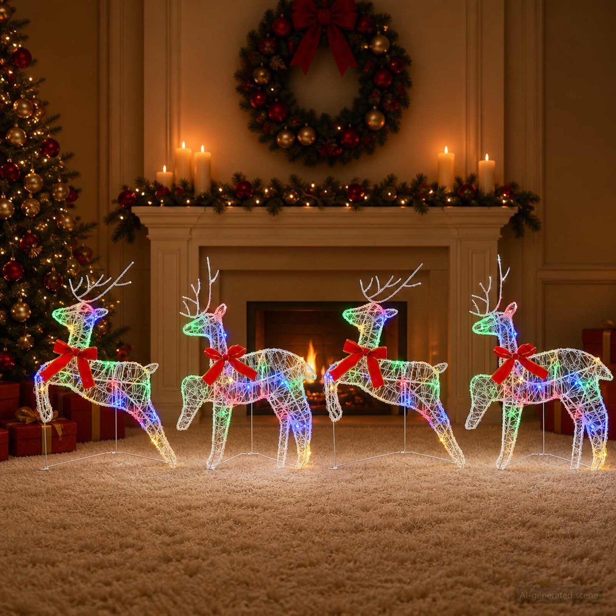vidaXL Christmas Reindeer 4 pcs 80 LEDs Multicolour 43 x 19 x 65 cm