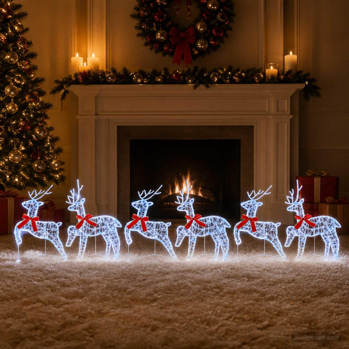 vidaXL Christmas Reindeer 6 pcs 80 LEDs Blue 43 x 19 x 65 cm