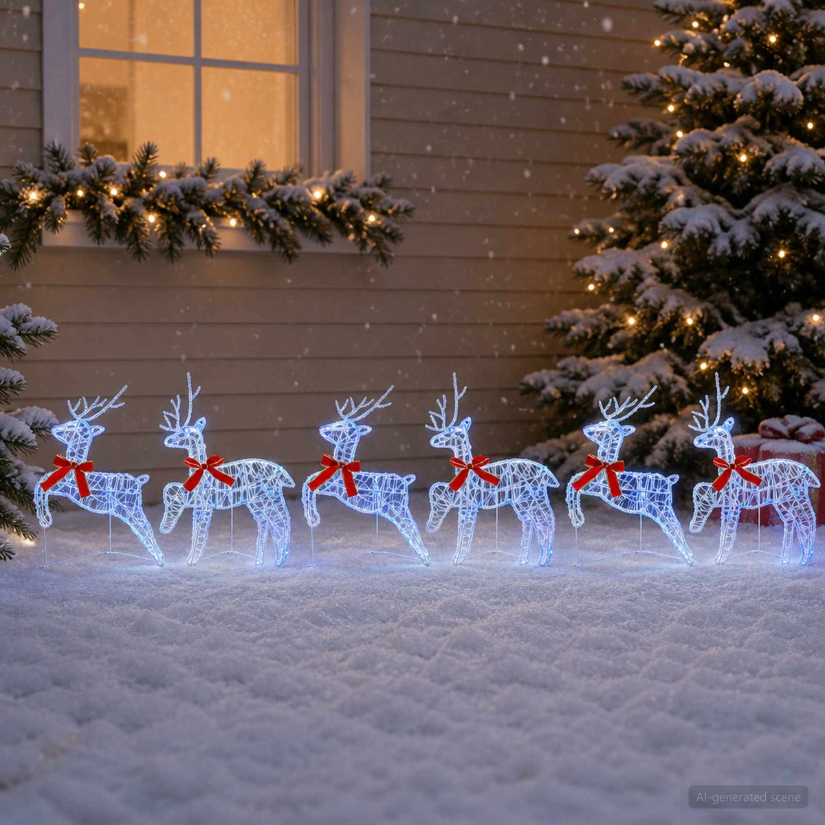 vidaXL Christmas Reindeer 6 pcs 80 LEDs Blue 43 x 19 x 65 cm