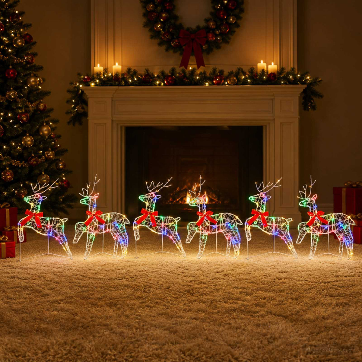 vidaXL Christmas Reindeer 6 pcs 80 LEDs Multicolour 43 x 19 x 65 cm