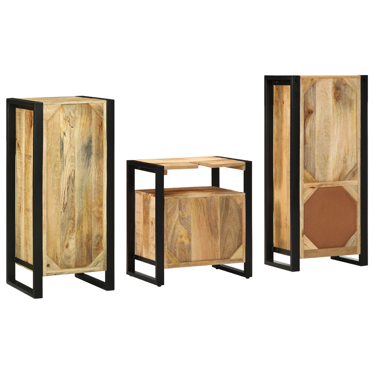 vidaXL Bathroom Furniture Set 3 pcs Brown and Black Solid Mango Wood