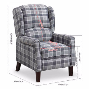 Tartan Reclining Chair Wing Back, Recliner Armchair Soft Upholstered w/Adjustable Backrest and Footrest