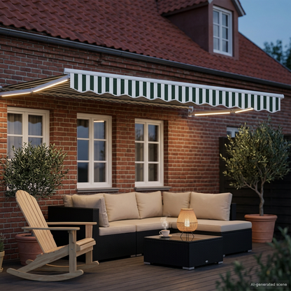 vidaXL Manual Retractable Awning with LEDs Green and White 3.5 x 2 m