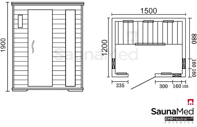SaunaMed 3 Person Luxury Cedar FAR Infrared Domestic Indoor Sauna - EMR Neutral - 13A Plug & Play