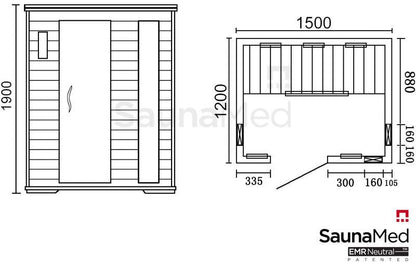 SaunaMed 3 Person Luxury Cedar FAR Infrared Domestic Indoor Sauna - EMR Neutral - 13A Plug & Play