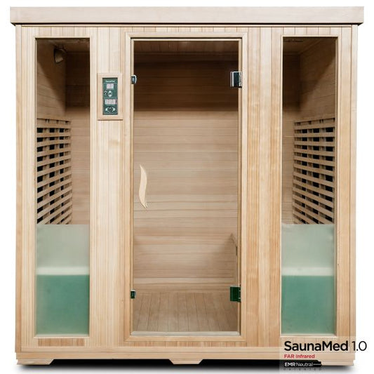 SaunaMed 4 Person Classic Hemlock FAR Infrared Domestic Indoor Sauna - EMR Neutral - 13A Plug & Play