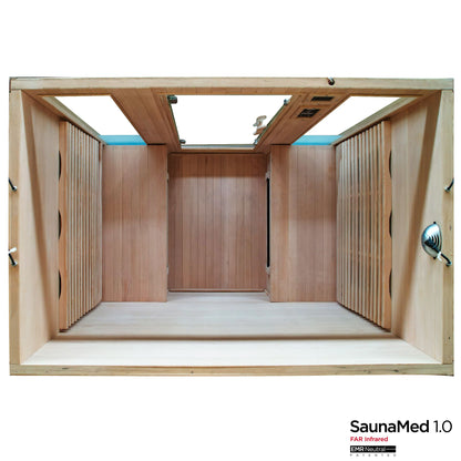 SaunaMed 4 Person Classic Hemlock FAR Infrared Domestic Indoor Sauna - EMR Neutral - 13A Plug & Play