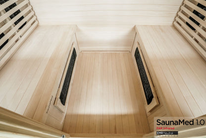 SaunaMed 4 Person Classic Hemlock FAR Infrared Domestic Indoor Sauna - EMR Neutral - 13A Plug & Play