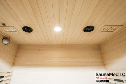 SaunaMed 4 Person Classic Hemlock FAR Infrared Domestic Indoor Sauna - EMR Neutral - 13A Plug & Play