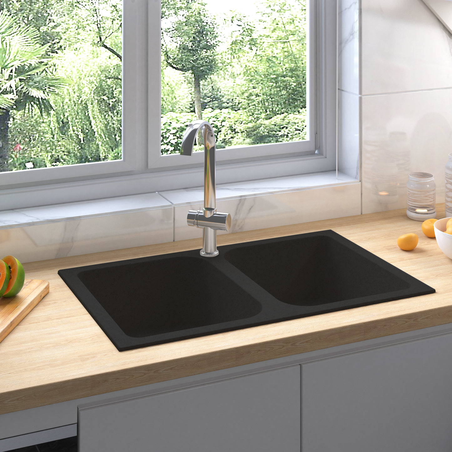 vidaXL Kitchen Sink Black 76 x 48 x 30 cm Quartz and Resin
