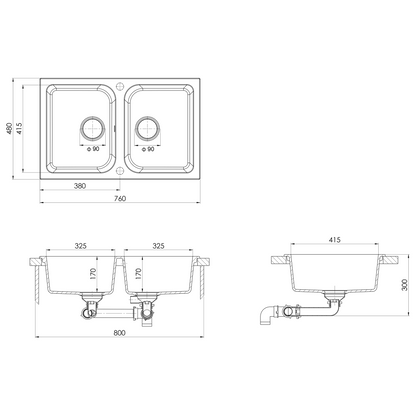 vidaXL Kitchen Sink Beige 76 x 48 x 30 cm Quartz and Resin