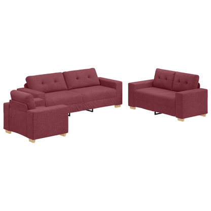 vidaXL 3-Piece Sofa Set with Cushions in Wine Red Fabric