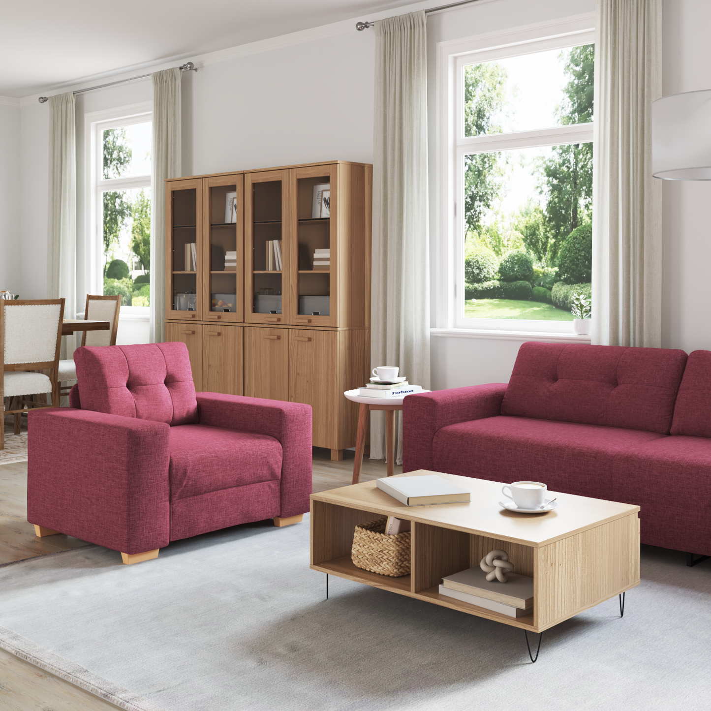 vidaXL 3-Piece Sofa Set with Cushions in Wine Red Fabric