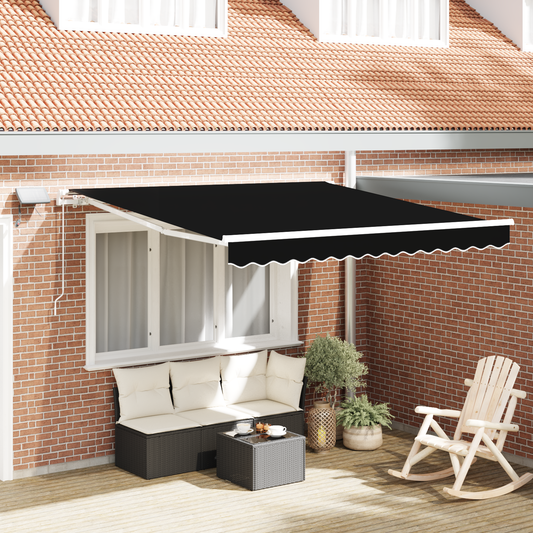vidaXL Manual Retractable Awning with LED Black 300x250 cm