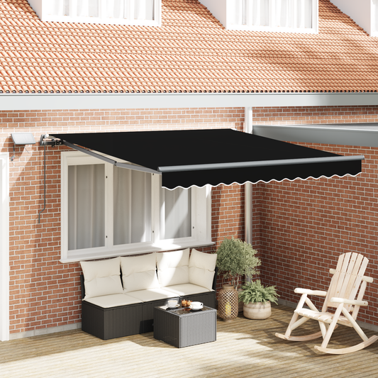 vidaXL Manual Retractable Awning with LED Black 300x250 cm