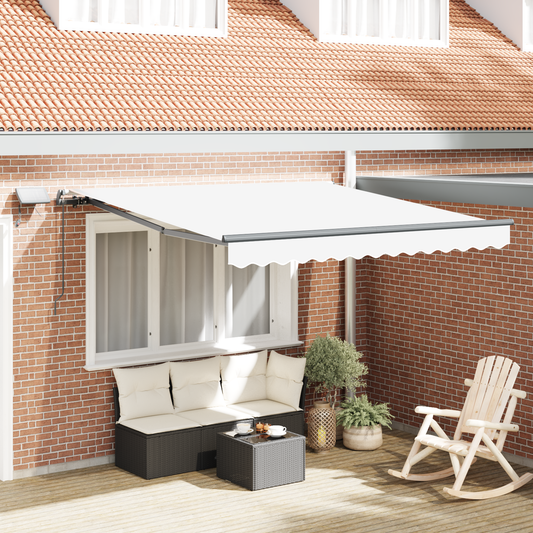 vidaXL Manual Retractable Awning with LED White 300x250 cm