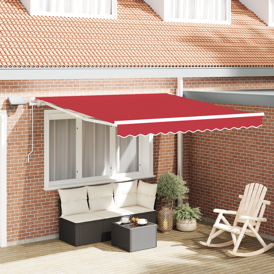 vidaXL Manual Retractable Awning with LED Red 300x250 cm