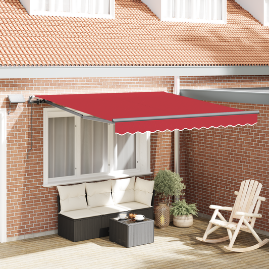 vidaXL Manual Retractable Awning with LED Red 350x250 cm