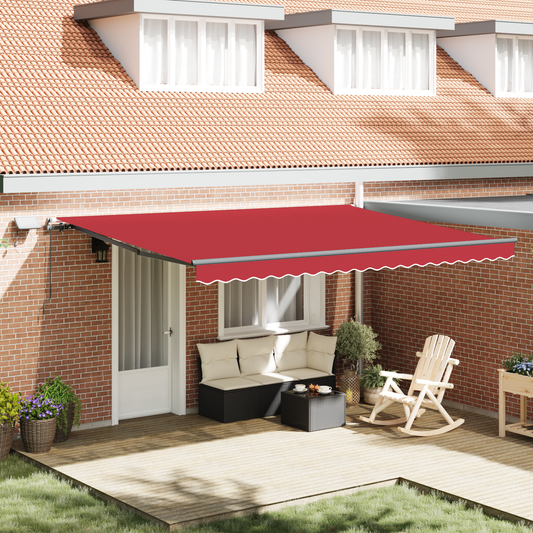 vidaXL Manual Retractable Awning with LED Red 450x350 cm