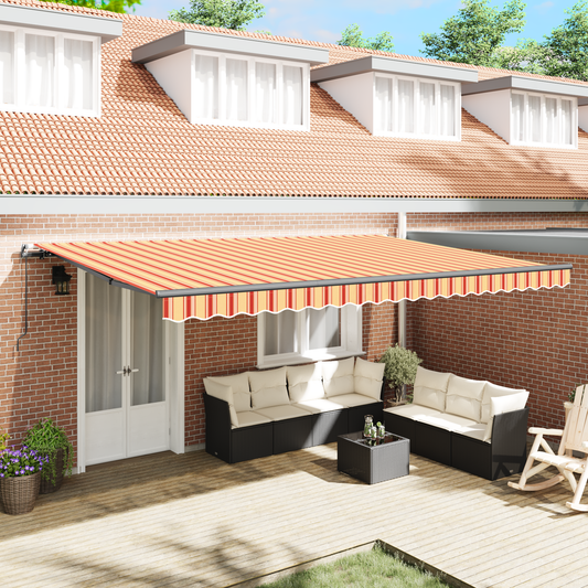 vidaXL Manual Retractable Awning Yellow and Orange 500x350 cm