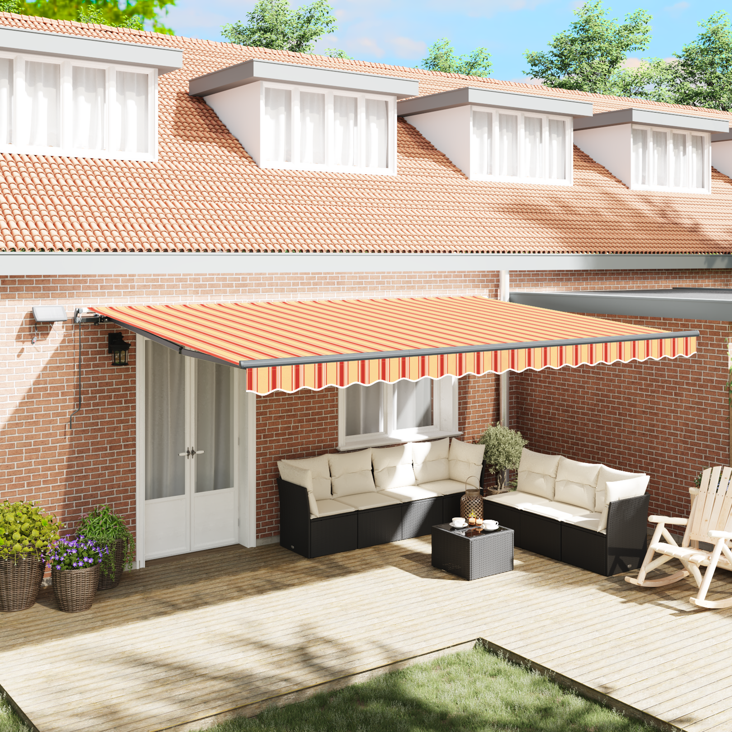 vidaXL Manual Retractable Awning with LED Yellow and Orange 500x350 cm