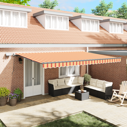 vidaXL Manual Retractable Awning with LED Yellow and Orange 500x350 cm