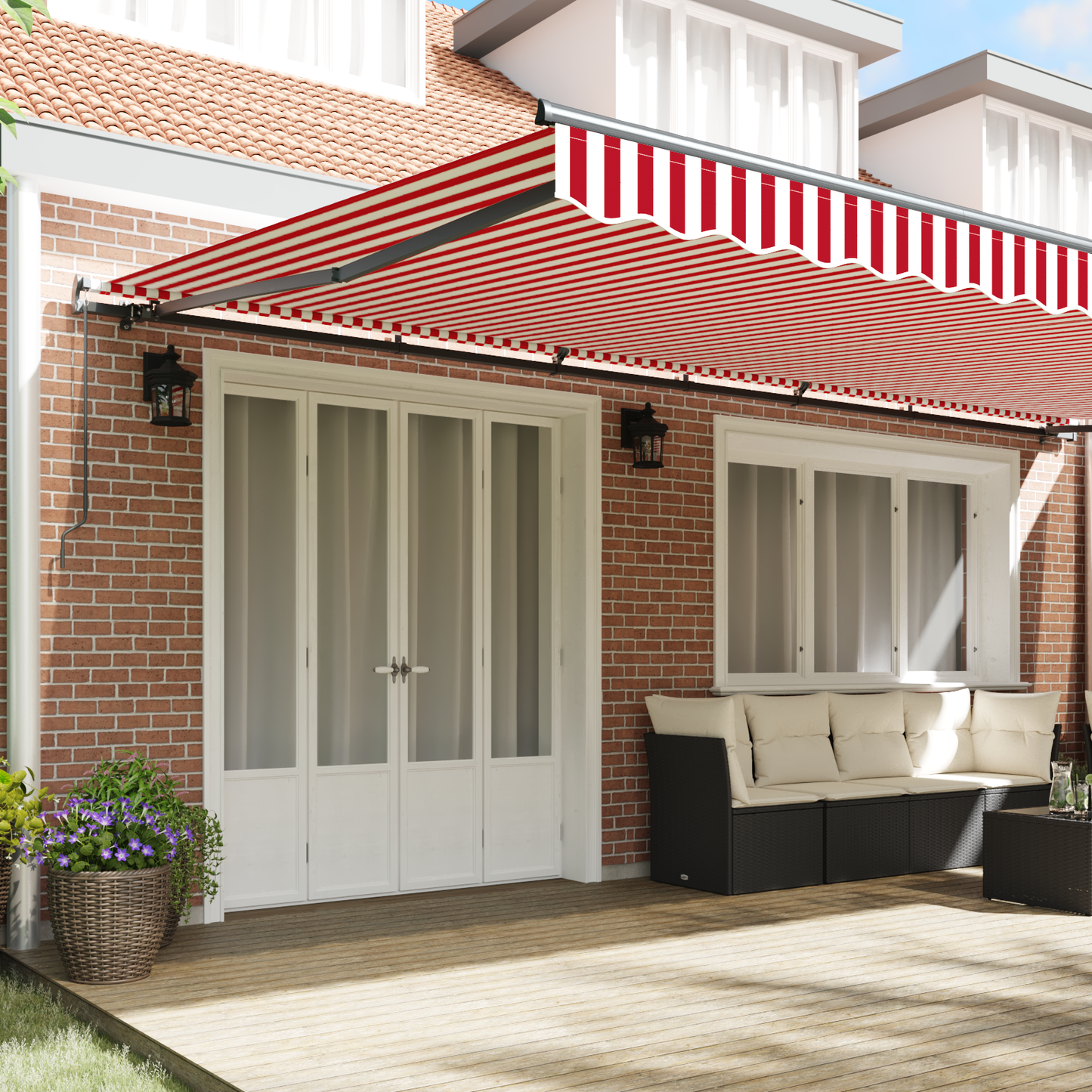 vidaXL Manual Retractable Awning Red and White Stripe 600x300 cm