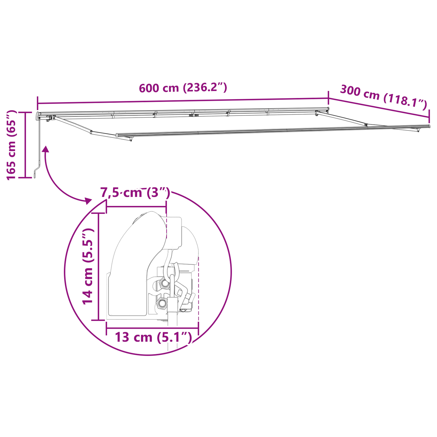 vidaXL Manual Retractable Awning Multicolour Stripe 600x300 cm
